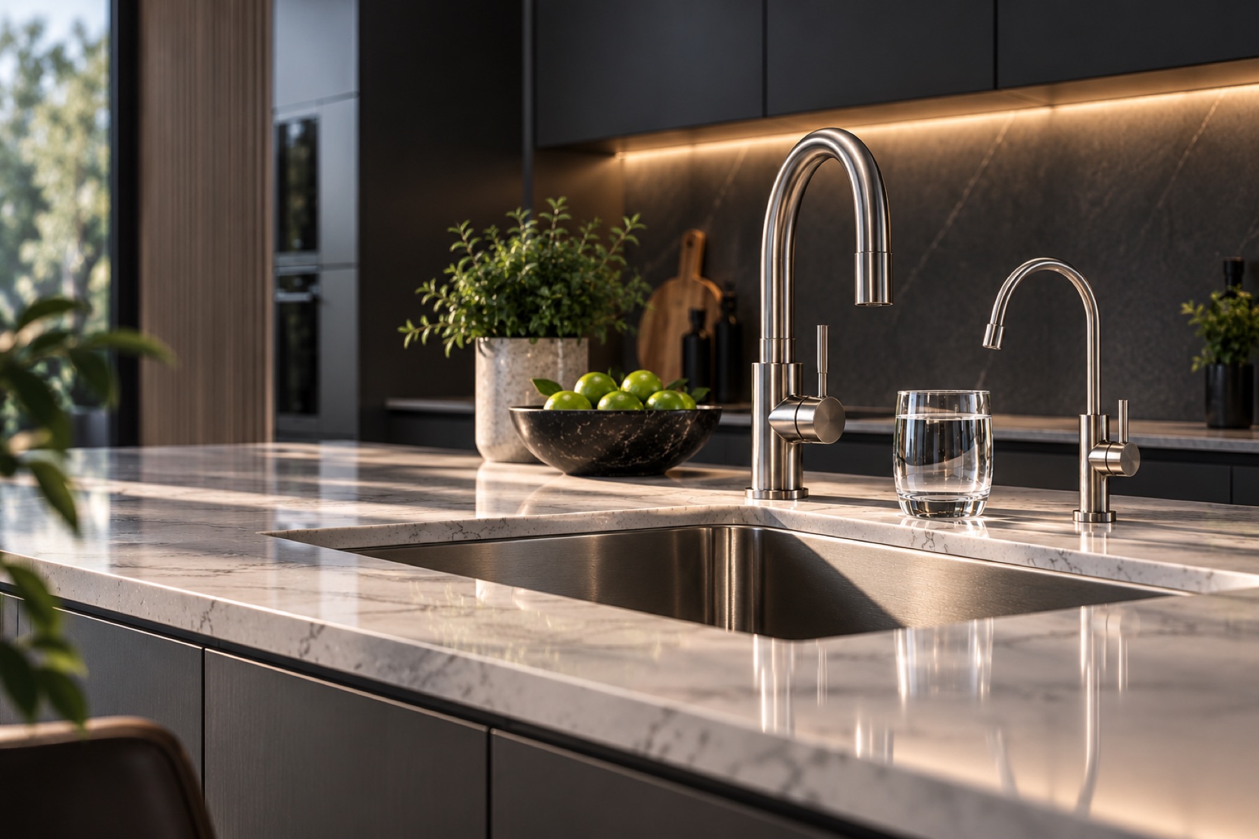 Kitchen faucet with a dedicated drinking water tap
