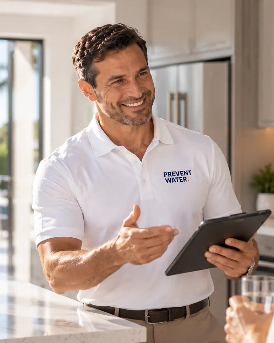 Prevent Water technician in a kitchen