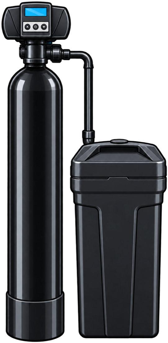 Water softener with salt tank